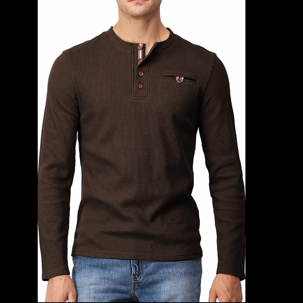 H2H Men's Casual Slim Fit Henley Cotton Shirt Waffle Weave Thermal